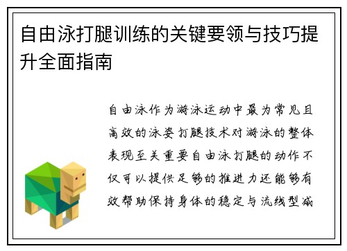 自由泳打腿训练的关键要领与技巧提升全面指南